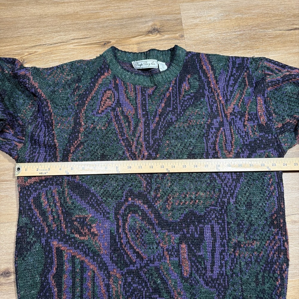 Vintage Bugle Boy Sweater Abstract Paisley Green Purple Print Streetwear Mens XL - Picture 8 of 10